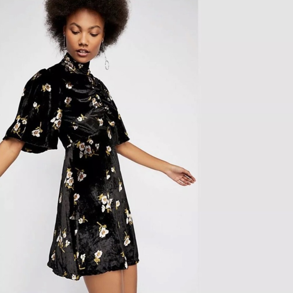 Free People Be My Baby Velvet Floral Mini Dress 12